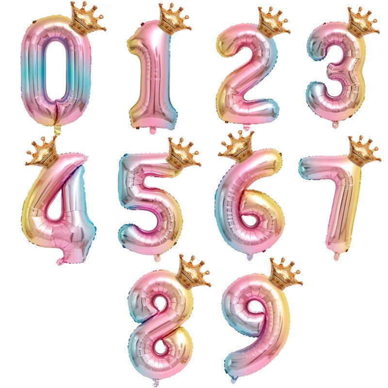 Gradient colour with Crown Number Balloon - PARTY LOOP