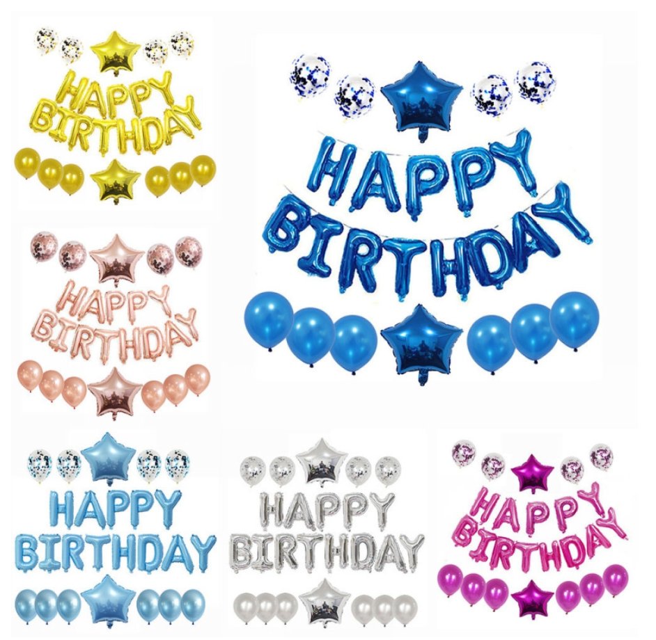 Happy Birthday Confetti Foil Star Balloon Set Party Decoration - PARTY LOOP